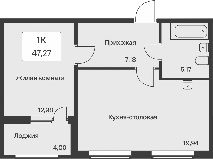 1-комнатная квартира 47.27 м², 2/11 эт., ЖК «Расцветай в Янино»
